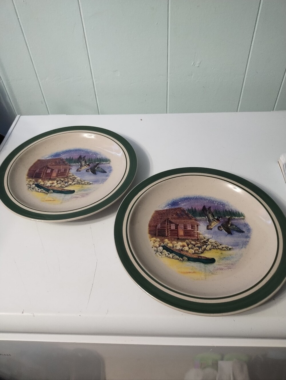 Vintage Discontinued Cabela's Folk craft "The Cabin" Dinner Plate - Set of 2